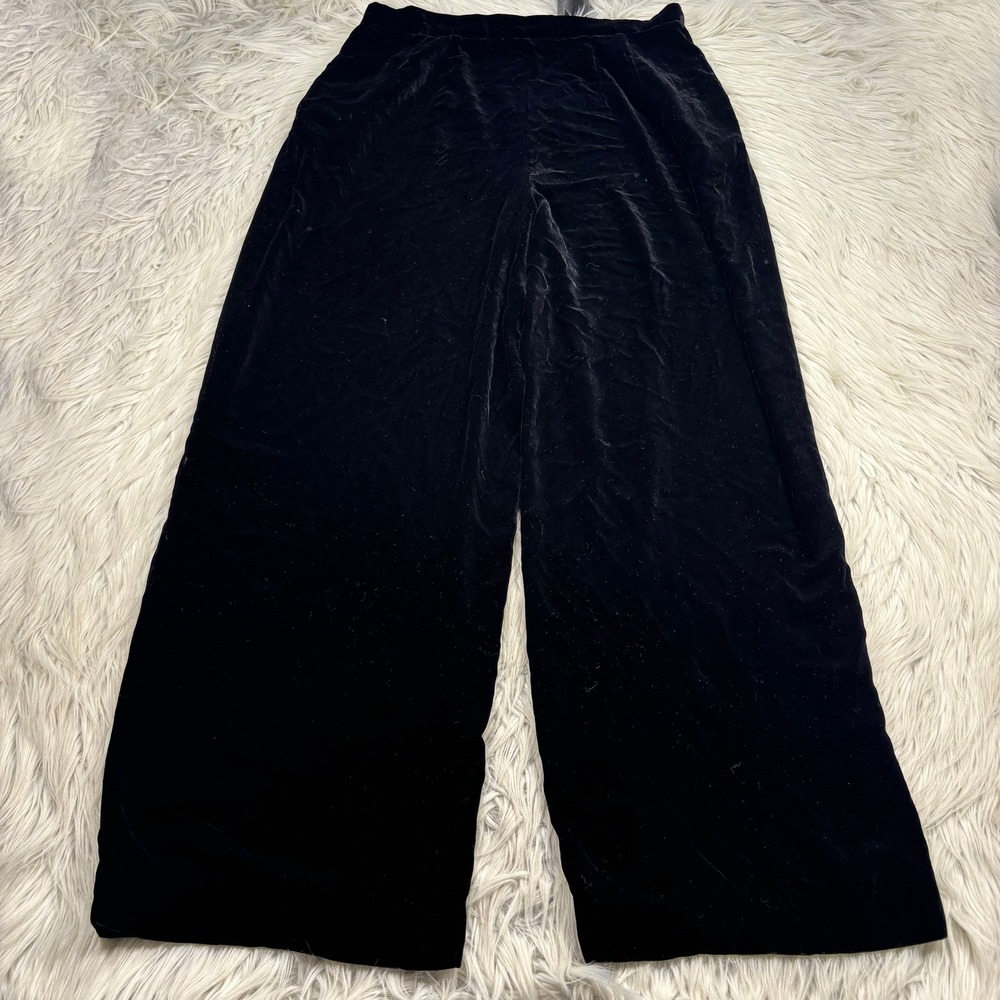 First Issue Women's 14 Black Velvet Pleated Wide Leg Trouser Pant Holidays Chic - Picture 4 of 4